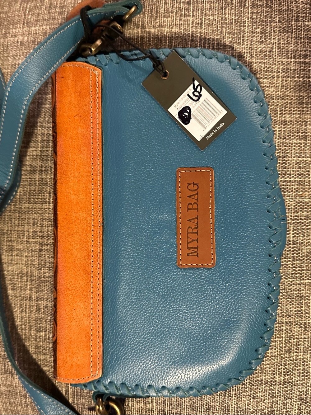 Myra Bag Black White Cowhide Crossbody with Turquoise Trim - Picture 3 of 3